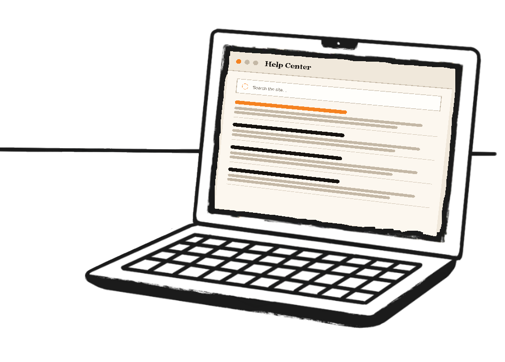 Help center shown on a laptop screen